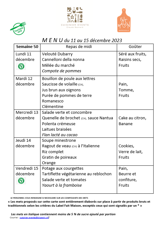 Menus semaine 50