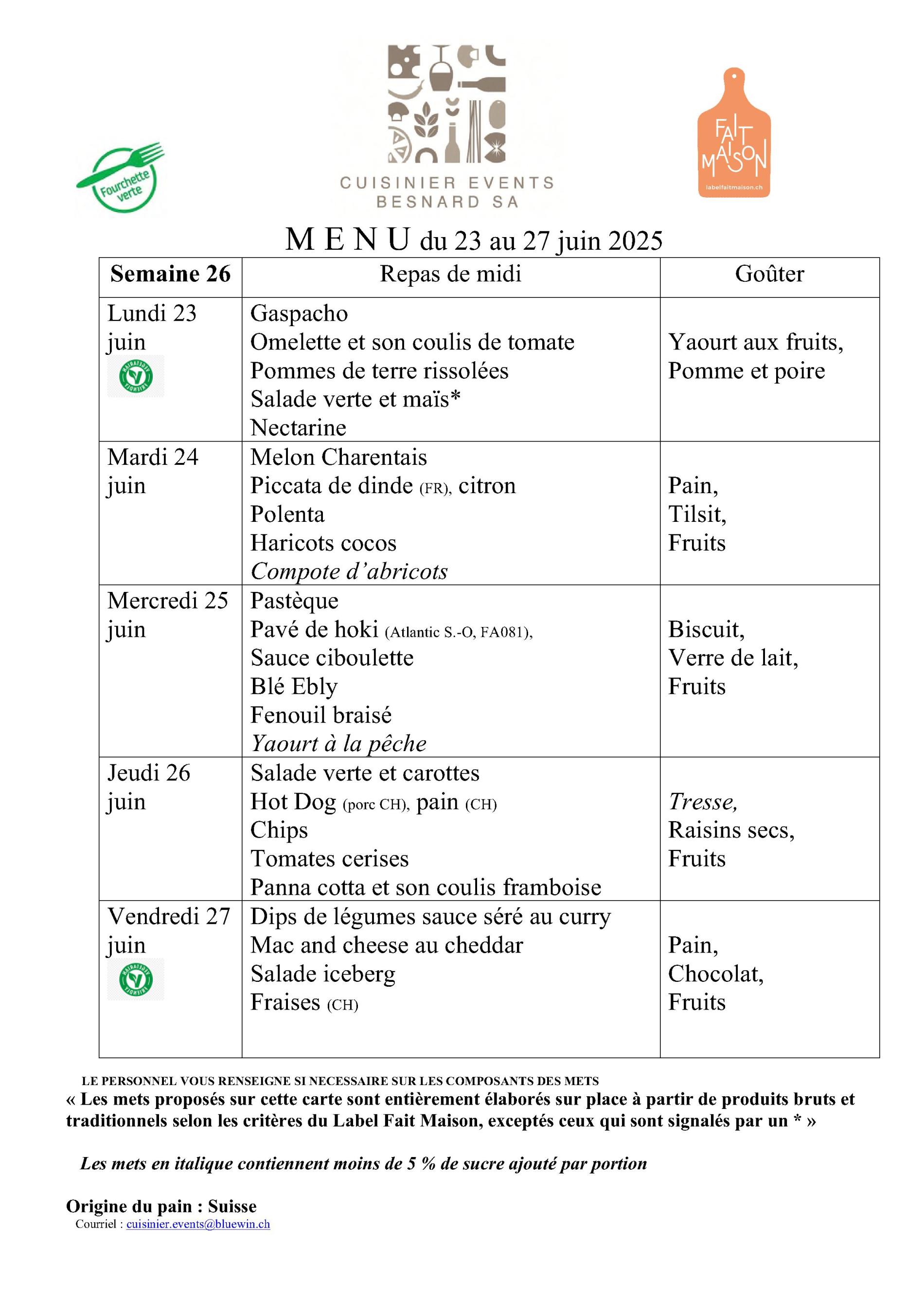 Menus semaine 26