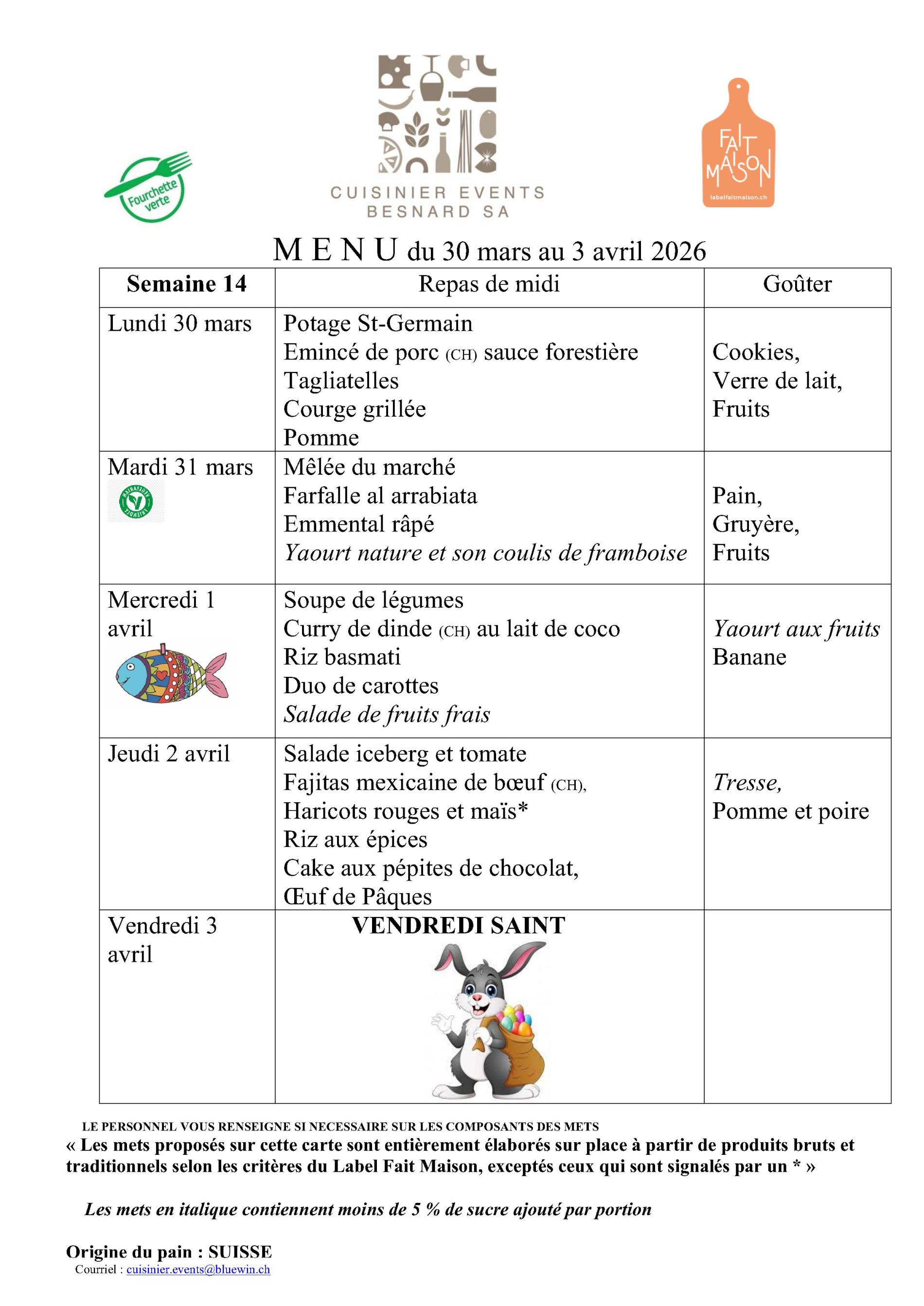 Menus semaine 14 FV