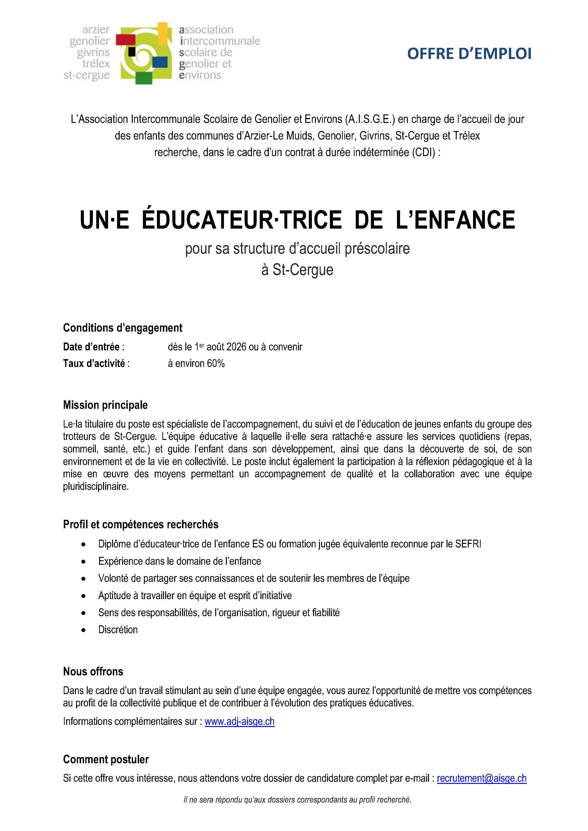 Annonce poste vacant EDE LPE NUGA_01.08.2026
